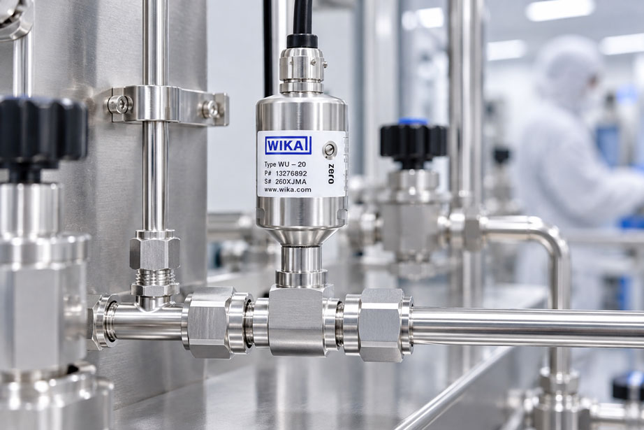 WIKA Ultra High Purity Drucktransmitter in einer hochreinen Gasleitung mit kurzen Gaswegen und geringem Totvolumen