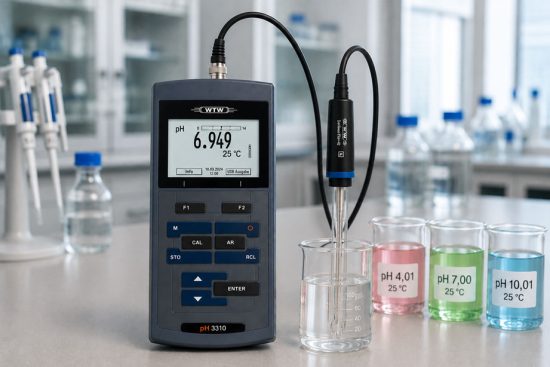 WTW ProfiLine pH 3310 mit SenTix pH Elektrode und Kalibrierwerten für Steilheit und Nullpunkt