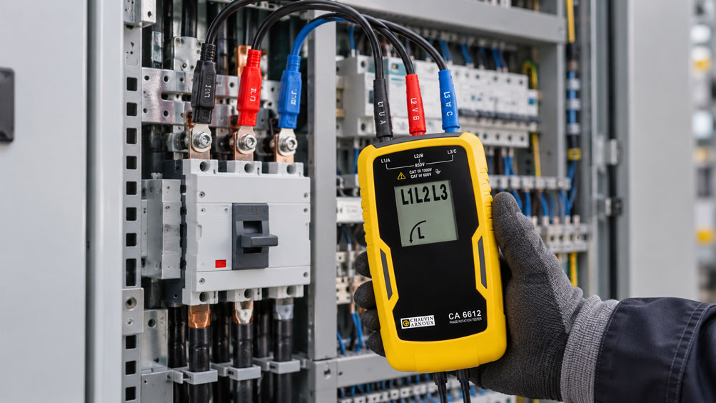Drehfeldprüfung an einer Netzumschaltung mit Generator und USV