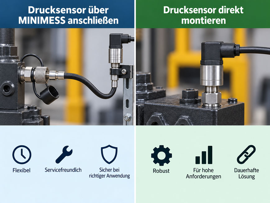 Drucksensor über MINIMESS oder direkt montieren – Anschlussvarianten im Vergleich