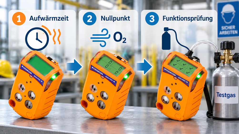 Gaswarngeräte nach längerer Lagerung sicher wieder einsetzen Aufwärmzeit, Nullpunkt, Bump Test, Kalibrierung und Alarmfunktion richtig prüfen