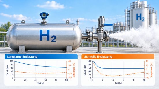 Hochdruck Wasserstoff – langsame und schnelle Druckentlastung im Vergleich