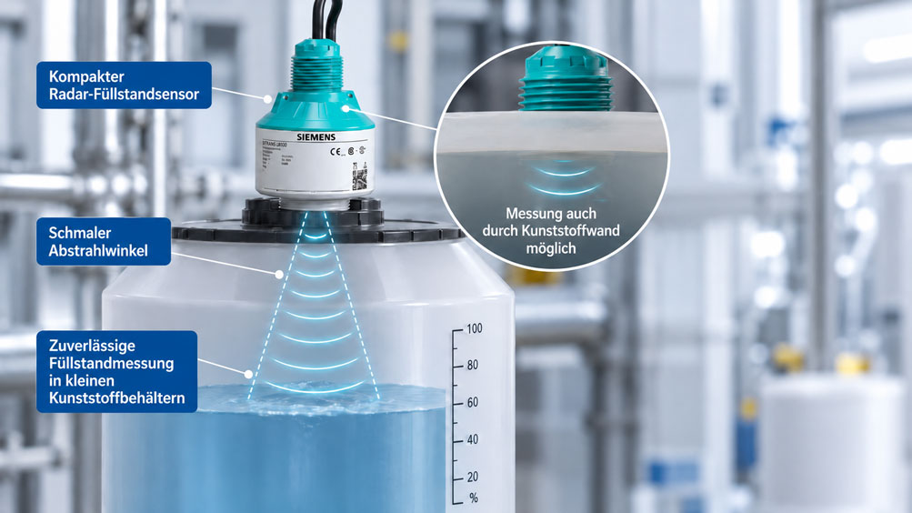 Kompakter Radar Füllstandsensor im Industrieeinsatz