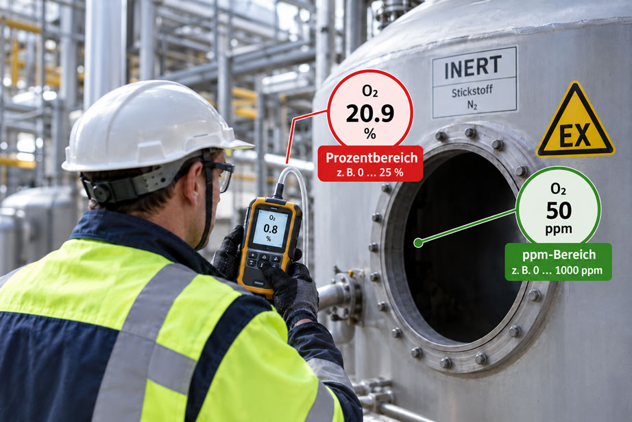 Sauerstoffmessung im inertisierten Behälter – Vol. % und ppm