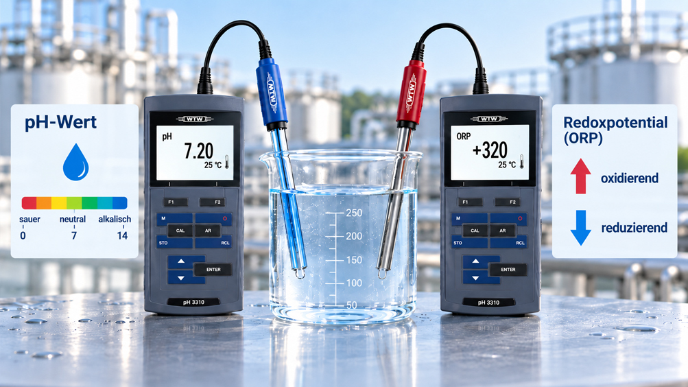 Vergleich von pH Elektrode und Redoxelektrode zur Messung von pH Wert und Redoxpotential in derselben Wasserprobe de